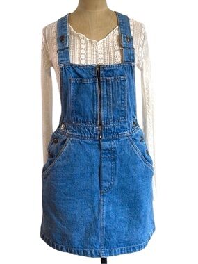 VTG Speed Control Utility Pinafore Skirtall Dress SM Blue Jean Denim Bib Classi